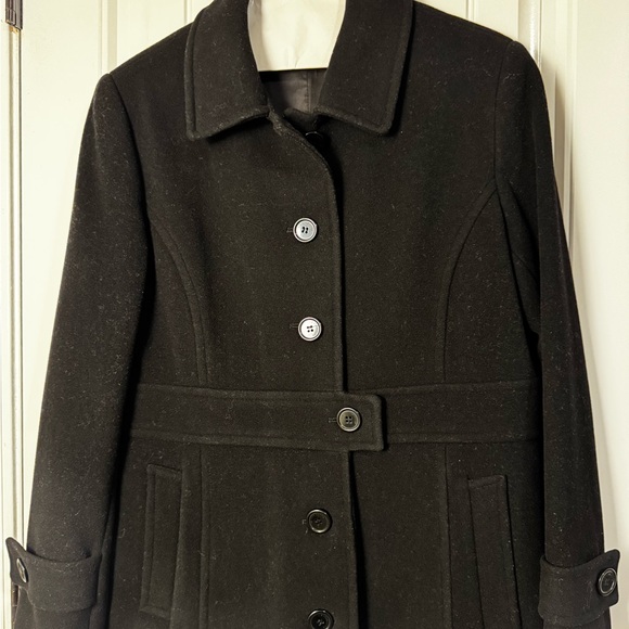 Y2K Era Liz Claiborne Black Button-Up Wool Blend Coat - Picture 2 of 7